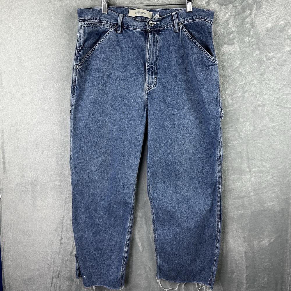 Vintage GAP Carpenter Baggy Wide-Leg Blue Jeans 36x26 Frayed Hem*